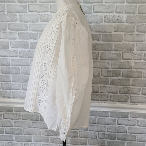 Apricot Broderie Pleat Lace Grandad Collar Oversized Blouse NEW S Cottage - Picture 3 of 9